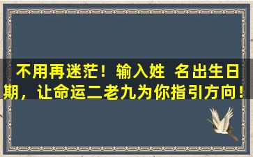不用再迷茫！输入姓  名出生日期，让命运二老九为你指引方向！